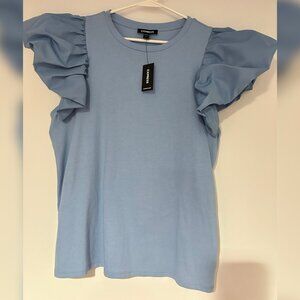 NWT Express Crew Neck Ruffle Sleeve Top Baby Blue Size Medium